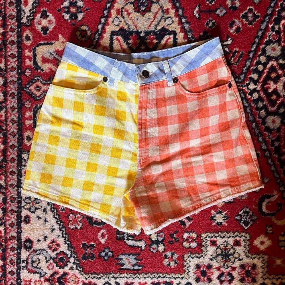 FARM Rio Yellow and Orange Checkered Jean Shorts